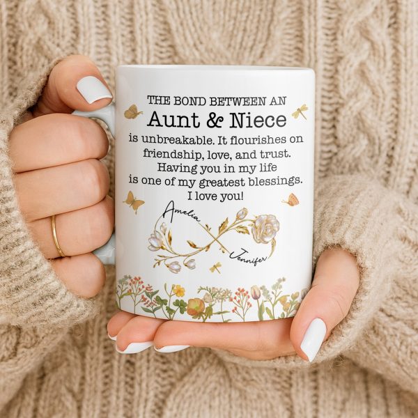The Bond Between an Aunt & Niece, Butterflies and Flowers - Personalized Custom Coffee Mug - NCE039_MG The Bond Between an Aunt & Niece, Butterflies and Flowers - Personalized Custom Coffee Mug - NCE039_MG