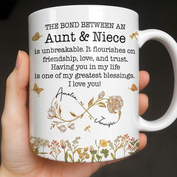 The Bond Between an Aunt & Niece, Butterflies and Flowers - Personalized Custom Coffee Mug - NCE039_MG The Bond Between an Aunt & Niece, Butterflies and Flowers - Personalized Custom Coffee Mug - NCE039_MG