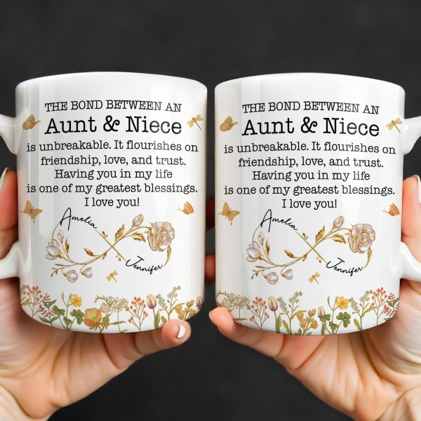 The Bond Between an Aunt & Niece, Butterflies and Flowers - Personalized Custom Coffee Mug - NCE039_MG The Bond Between an Aunt & Niece, Butterflies and Flowers - Personalized Custom Coffee Mug - NCE039_MG