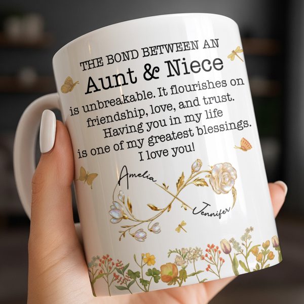 The Bond Between an Aunt & Niece, Butterflies and Flowers - Personalized Custom Coffee Mug - NCE039_MG The Bond Between an Aunt & Niece, Butterflies and Flowers - Personalized Custom Coffee Mug - NCE039_MG