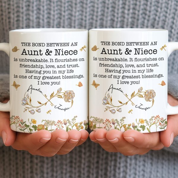 The Bond Between an Aunt & Niece, Butterflies and Flowers - Personalized Custom Coffee Mug - NCE039_MG The Bond Between an Aunt & Niece, Butterflies and Flowers - Personalized Custom Coffee Mug - NCE039_MG