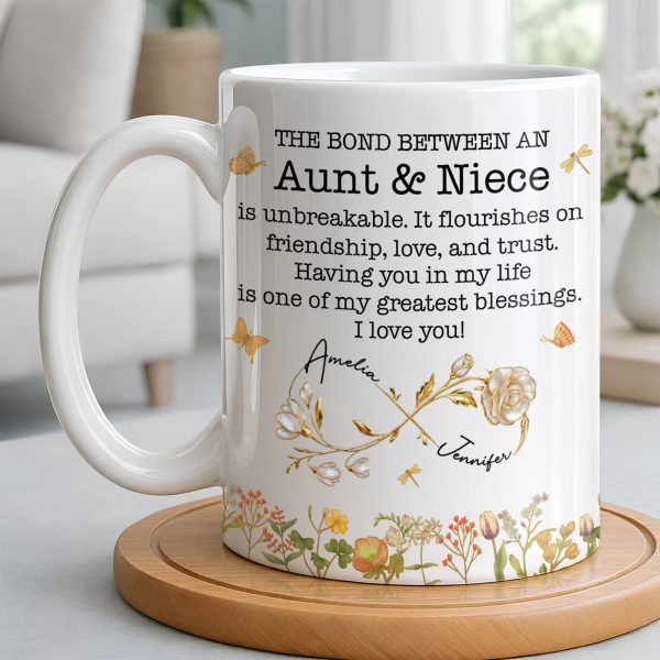 The Bond Between an Aunt & Niece, Butterflies and Flowers - Personalized Custom Coffee Mug - NCE039_MG The Bond Between an Aunt & Niece, Butterflies and Flowers - Personalized Custom Coffee Mug - NCE039_MG
