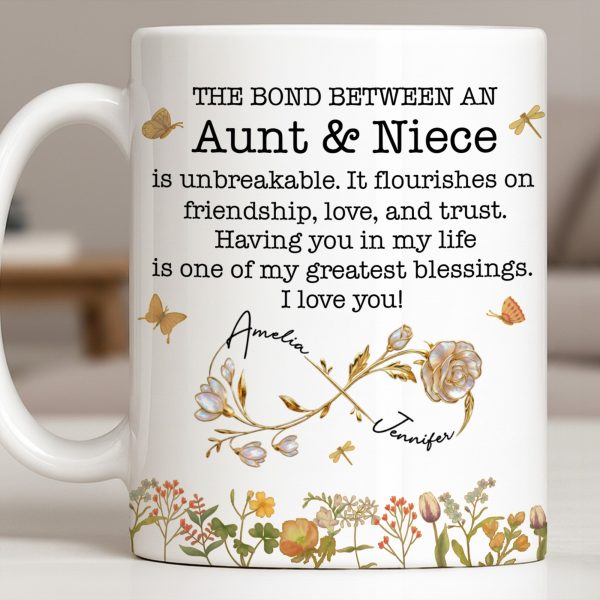 The Bond Between an Aunt & Niece, Butterflies and Flowers - Personalized Custom Coffee Mug - NCE039_MG The Bond Between an Aunt & Niece, Butterflies and Flowers - Personalized Custom Coffee Mug - NCE039_MG