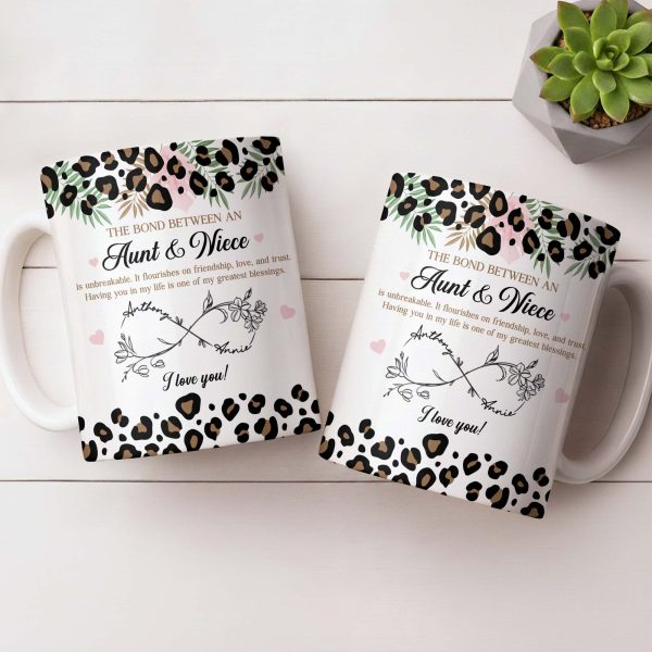 The Bond Between An Aunt & Niece, Leopard Print And Hearts - Personalized Custom Coffee Mug - NCE014_MG The Bond Between An Aunt & Niece, Leopard Print And Hearts - Personalized Custom Coffee Mug - NCE014_MG