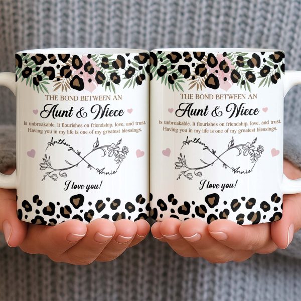 The Bond Between An Aunt & Niece, Leopard Print And Hearts - Personalized Custom Coffee Mug - NCE014_MG The Bond Between An Aunt & Niece, Leopard Print And Hearts - Personalized Custom Coffee Mug - NCE014_MG