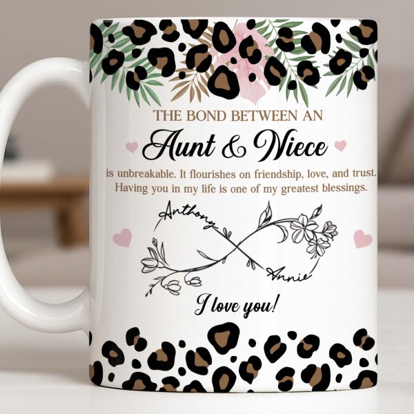 The Bond Between An Aunt & Niece, Leopard Print And Hearts - Personalized Custom Coffee Mug - NCE014_MG The Bond Between An Aunt & Niece, Leopard Print And Hearts - Personalized Custom Coffee Mug - NCE014_MG