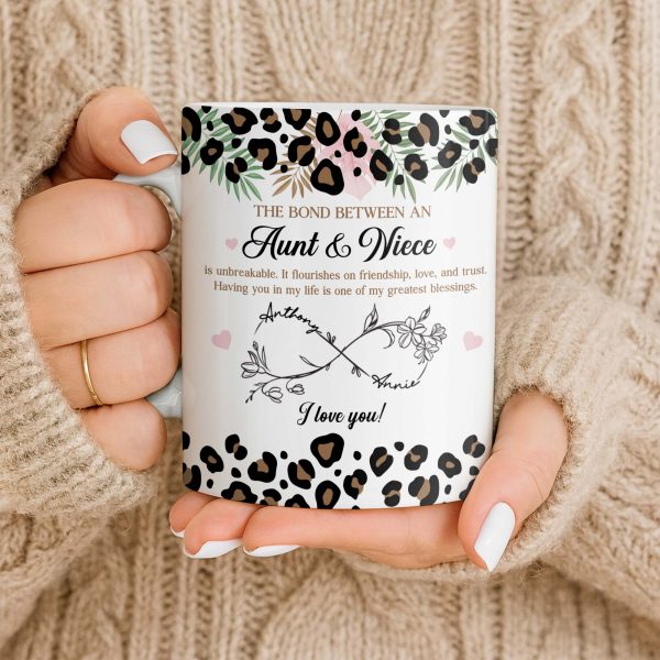 The Bond Between An Aunt & Niece, Leopard Print And Hearts - Personalized Custom Coffee Mug - NCE014_MG The Bond Between An Aunt & Niece, Leopard Print And Hearts - Personalized Custom Coffee Mug - NCE014_MG