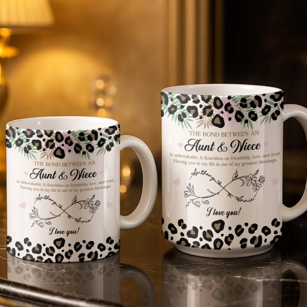 The Bond Between An Aunt & Niece, Leopard Print And Hearts - Personalized Custom Coffee Mug - NCE014_MG The Bond Between An Aunt & Niece, Leopard Print And Hearts - Personalized Custom Coffee Mug - NCE014_MG