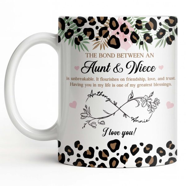 The Bond Between An Aunt & Niece, Leopard Print And Hearts - Personalized Custom Coffee Mug - NCE014_MG The Bond Between An Aunt & Niece, Leopard Print And Hearts - Personalized Custom Coffee Mug - NCE014_MG