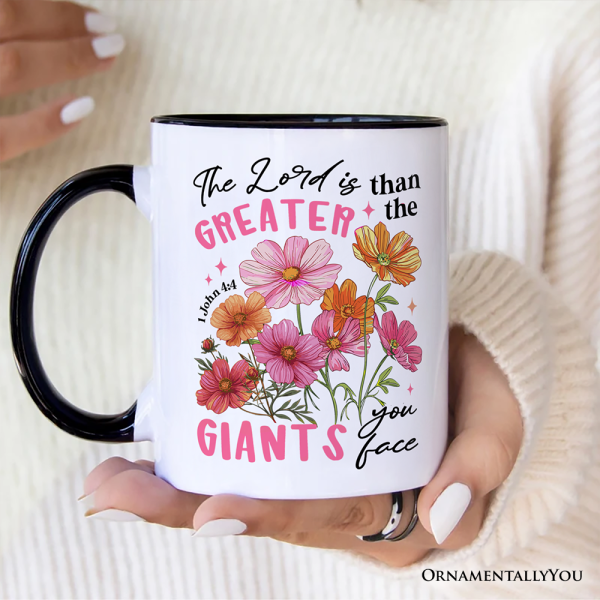 The Lord Is Greater Floral Christian Personalized Mug, Faith Bible Verse Inspirational Gift with Custom Name The Lord Is Greater Floral Christian Personalized Mug, Faith Bible Verse Inspirational Gift with Custom Name