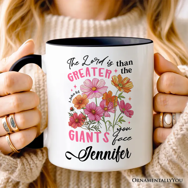 The Lord Is Greater Floral Christian Personalized Mug, Faith Bible Verse Inspirational Gift with Custom Name The Lord Is Greater Floral Christian Personalized Mug, Faith Bible Verse Inspirational Gift with Custom Name