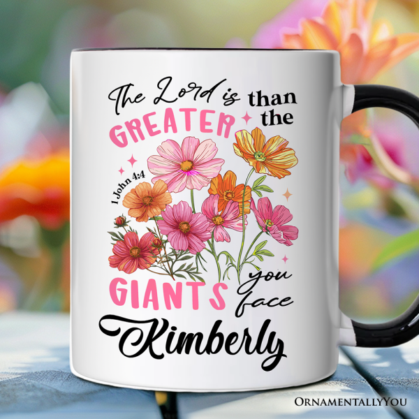 The Lord Is Greater Floral Christian Personalized Mug, Faith Bible Verse Inspirational Gift with Custom Name The Lord Is Greater Floral Christian Personalized Mug, Faith Bible Verse Inspirational Gift with Custom Name