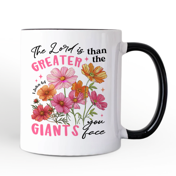 The Lord Is Greater Floral Christian Personalized Mug, Faith Bible Verse Inspirational Gift with Custom Name The Lord Is Greater Floral Christian Personalized Mug, Faith Bible Verse Inspirational Gift with Custom Name