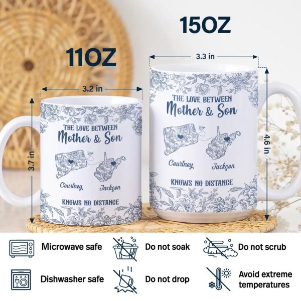 The Love Between Mother & Daughter Knows No Distance Toile - Personalized White Edge-to-Edge Mug The Love Between Mother & Daughter Knows No Distance Toile - Personalized White Edge-to-Edge Mug