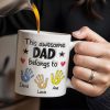 This Awesome Dad Belongs To, Hands, Heart and Star - Personalized Custom Coffee Mug - DAD047_MG