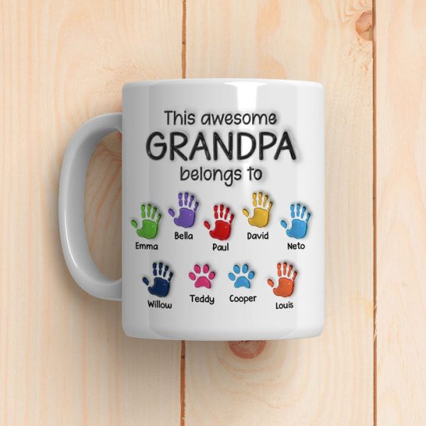 This Awesome Grandpa Belongs To - Personalized 3D Inflated Effect Ceramic Mug - Gift For Dad, Grandpa, Father's Day NA94