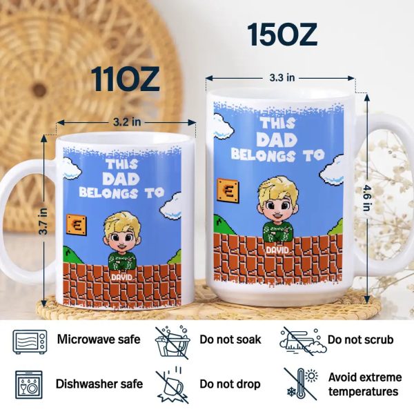 This Daddy Belongs To Kids Pixel Art - Personalized White Edge-to-Edge Mug