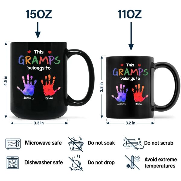 This Grandpa Belongs To Hand Prints Doodle - Personalized Black Mug This Grandpa Belongs To Hand Prints Doodle - Personalized Black Mug