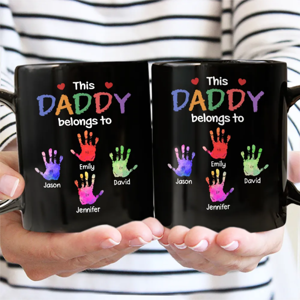 This Grandpa Belongs To Hand Prints Doodle - Personalized Black Mug This Grandpa Belongs To Hand Prints Doodle - Personalized Black Mug