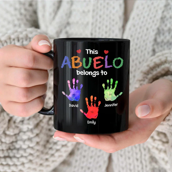 This Grandpa Belongs To Hand Prints Doodle - Personalized Black Mug This Grandpa Belongs To Hand Prints Doodle - Personalized Black Mug