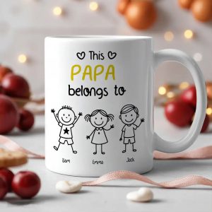 This Grandpa Belongs To Personalized White Ceramic Mug with Grandkids' Names, Cute Gift for Grandfather