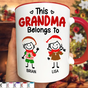 This Grandpa Grandma Belongs To Christmas Kid Stick Figures - Personalized Accent Mug