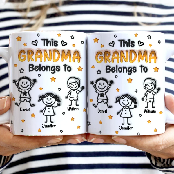 This Grandpa Grandma Belongs To Kids Pet 3D Effect - Personalized White Edge-to-Edge Mug