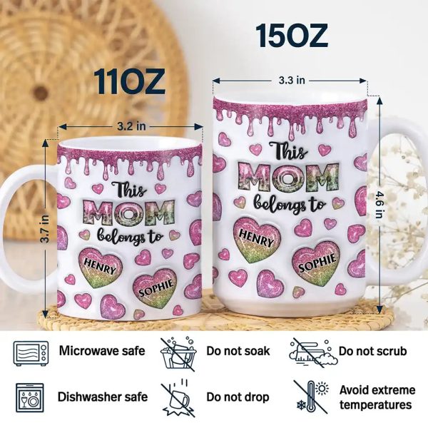 This Mom Grandma Belongs To Heart Icon - 3D Inflated Effect Printed, Personalized White Edge-to-Edge Mug This Mom Grandma Belongs To Heart Icon - 3D Inflated Effect Printed, Personalized White Edge-to-Edge Mug
