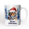 Tiger with Santa Hat Personalized Mug, Winter Forest Christmas Gift With Custom Name and Date Tiger with Santa Hat Personalized Mug, Winter Forest Christmas Gift With Custom Name and Date