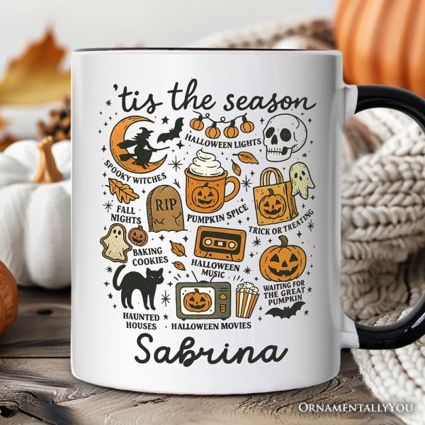 Tis the Season Retro Spooky Halloween Personalized Mug, Autumn Vibes Essentials Gift with Custom Name Tis the Season Retro Spooky Halloween Personalized Mug, Autumn Vibes Essentials Gift with Custom Name