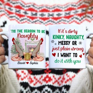 Tis' The Season To Be Naughty Personalized Couple Coffee Mug, Christmas Gift For Couple