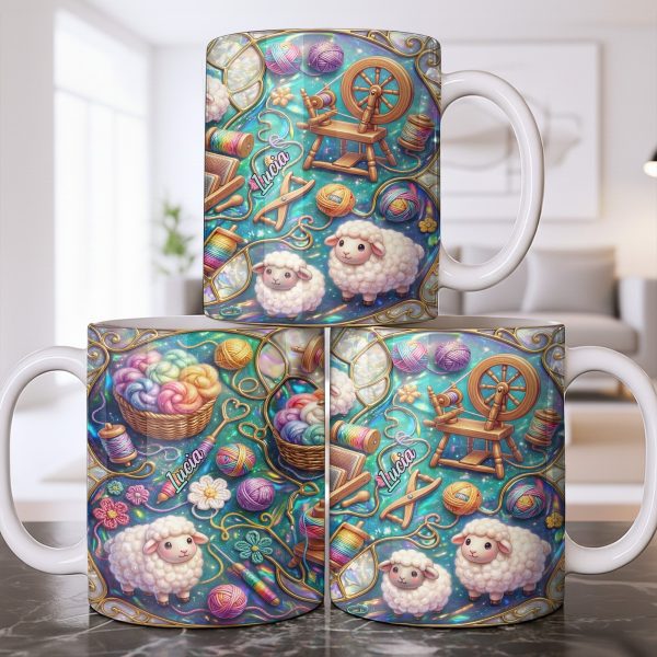 To Lucia, Yarn Balls And Spinning Wheel Design - Personalized Custom Coffee Mug - HOB076_MG