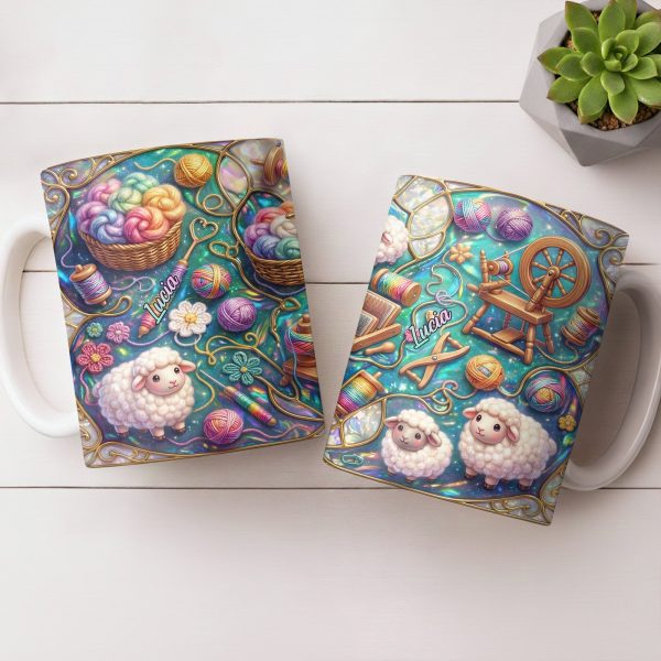 To Lucia, Yarn Balls And Spinning Wheel Design - Personalized Custom Coffee Mug - HOB076_MG