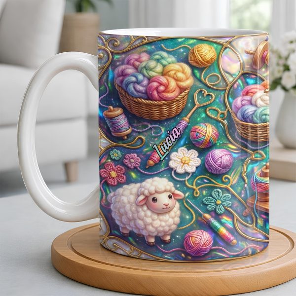 To Lucia, Yarn Balls And Spinning Wheel Design - Personalized Custom Coffee Mug - HOB076_MG