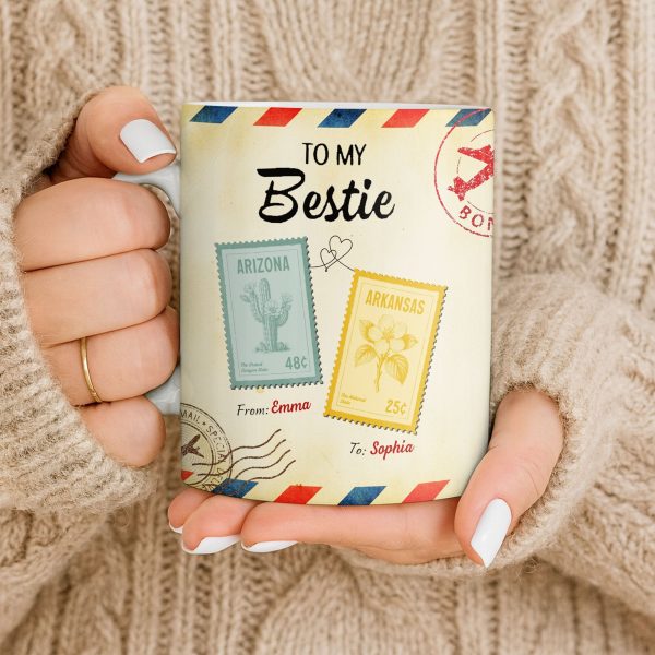 To My Bestie With Postage Stamp Design - Personalized Custom Coffee Mug - BST532_MG To My Bestie With Postage Stamp Design - Personalized Custom Coffee Mug - BST532_MG