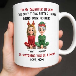 To My Daughter In Law, Love From Mom, Reindeer Antlers - Personalized Custom Coffee Mug - DILA052_MG