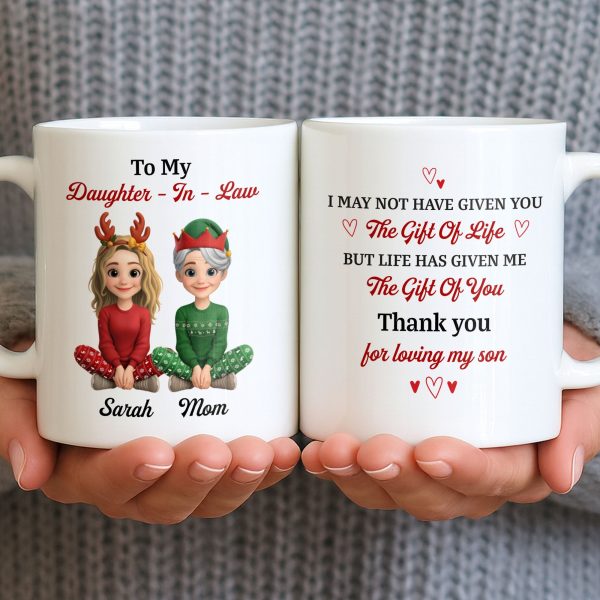 To My Daughter-In-Law, Thank You For Loving My Son, Christmas Reindeer Antlers - Personalized Custom Coffee Mug - DILA062_MG