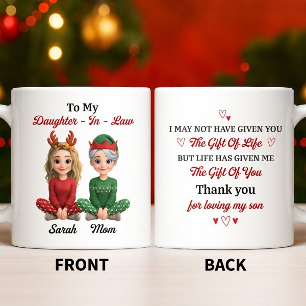 To My Daughter-In-Law, Thank You For Loving My Son, Christmas Reindeer Antlers - Personalized Custom Coffee Mug - DILA062_MG