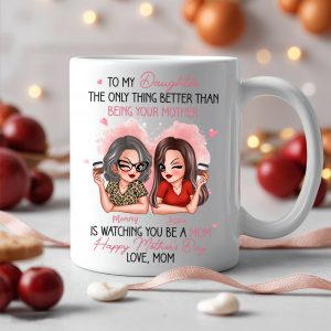To My Daughter Personalized Ceramic Mug , Perfect Gift for Mother and Daughter, Featuring a Fun Design with Winking Characters