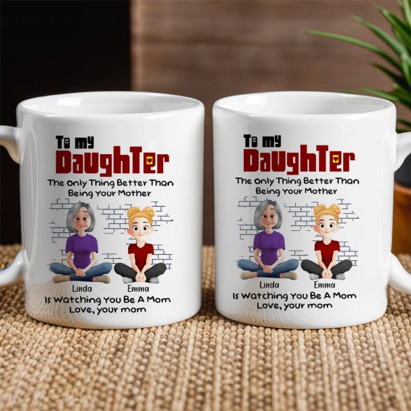 To My Daughter Personalized White Ceramic Mug with Custom Names, Heartfelt Gift for Mother and Daughter on Special Occasions
