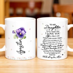 To My Daughter with Pansy Flower and Butterflies - Personalized Custom Coffee Mug - FM006_MG