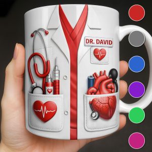 To My Favorite Doctor Highlighting Medical Tools and Heartbeat - Personalized Custom Coffee Mug - DOC085_MG
