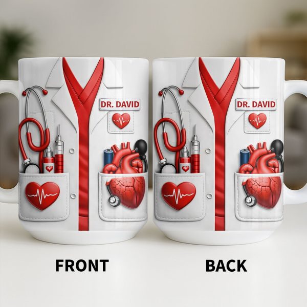 To My Favorite Doctor Highlighting Medical Tools and Heartbeat - Personalized Custom Coffee Mug - DOC085_MG