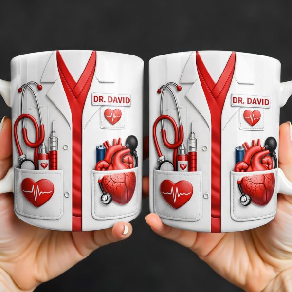 To My Favorite Doctor Highlighting Medical Tools and Heartbeat - Personalized Custom Coffee Mug - DOC085_MG