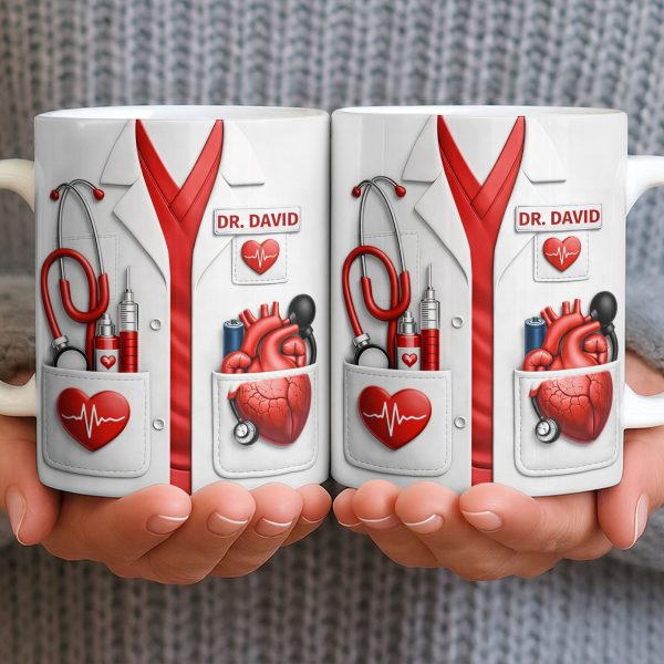 To My Favorite Doctor Highlighting Medical Tools and Heartbeat - Personalized Custom Coffee Mug - DOC085_MG