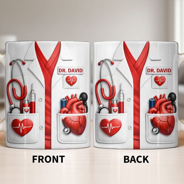 To My Favorite Doctor Highlighting Medical Tools and Heartbeat - Personalized Custom Coffee Mug - DOC085_MG