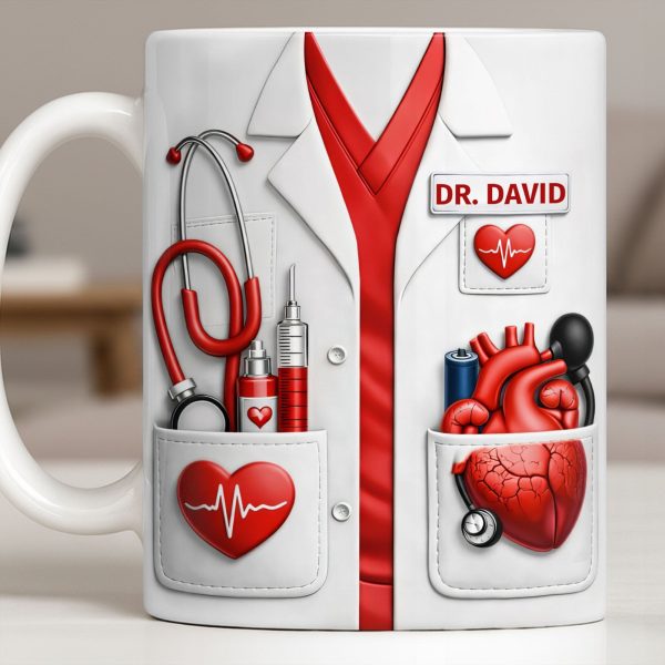To My Favorite Doctor Highlighting Medical Tools and Heartbeat - Personalized Custom Coffee Mug - DOC085_MG