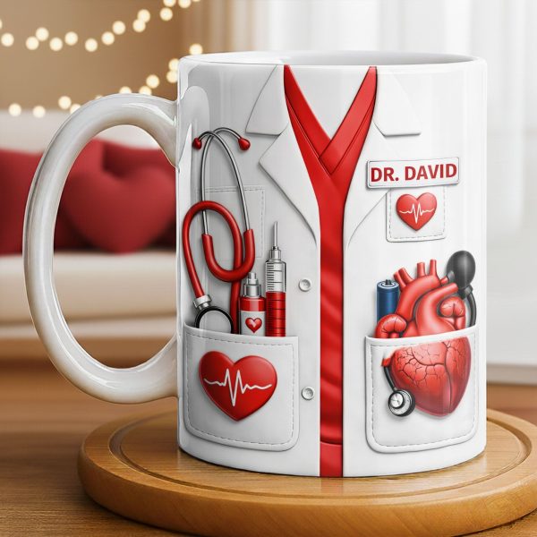 To My Favorite Doctor Highlighting Medical Tools and Heartbeat - Personalized Custom Coffee Mug - DOC085_MG