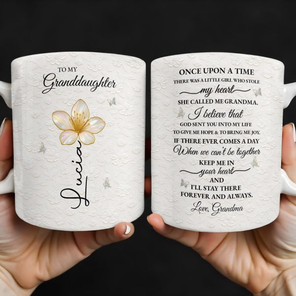 To My Granddaughter, Love Grandma, Beautiful Flower And Butterfly Design - Personalized Custom Coffee Mug - GDT389_MG