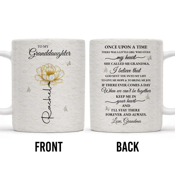 To My Granddaughter, Love Grandma, Beautiful Flower And Butterfly Design - Personalized Custom Coffee Mug - GDT389_MG